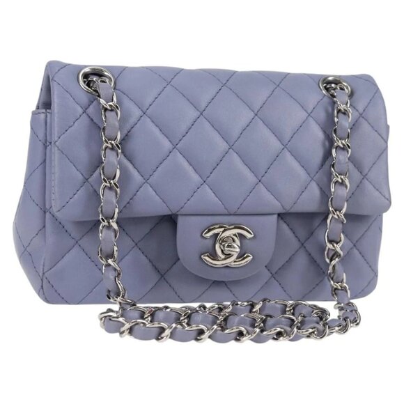 CHANEL Matelasse Chain Shoulder Bag Lamb Skin Purple Silver CC Auth 132927V - Picture 1 of 16